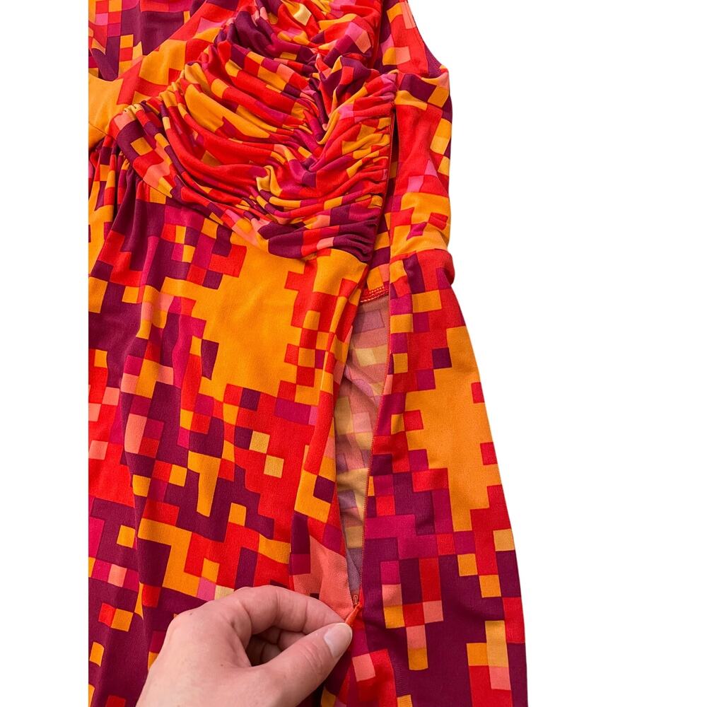 Calvin Klein Womens Large Sleeveless Top Side Zipper Orange Red Pink Geometric - Picture 3 of 7